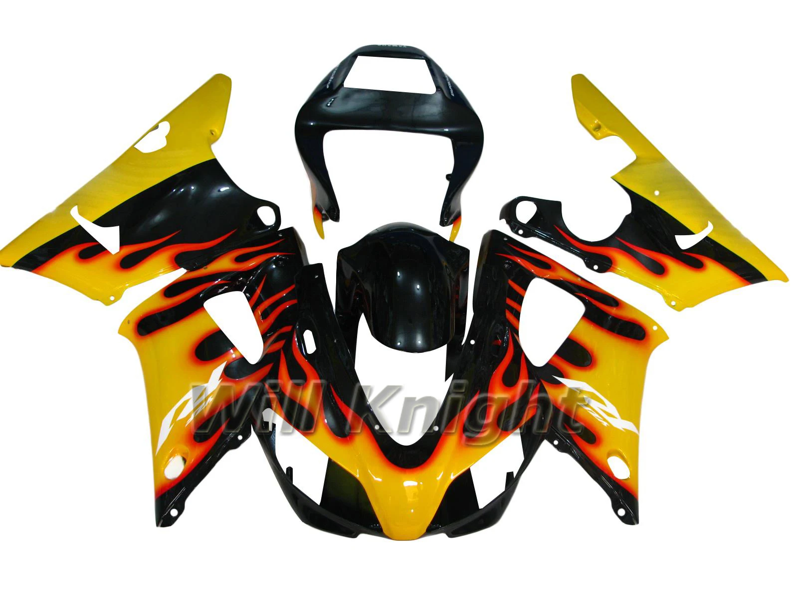 

ABS Кузов корпус инжектора Обложка для Yahama YZF1000 YZF R1 1998 1999 желто-черный обтекатель комплект с красным пламенем