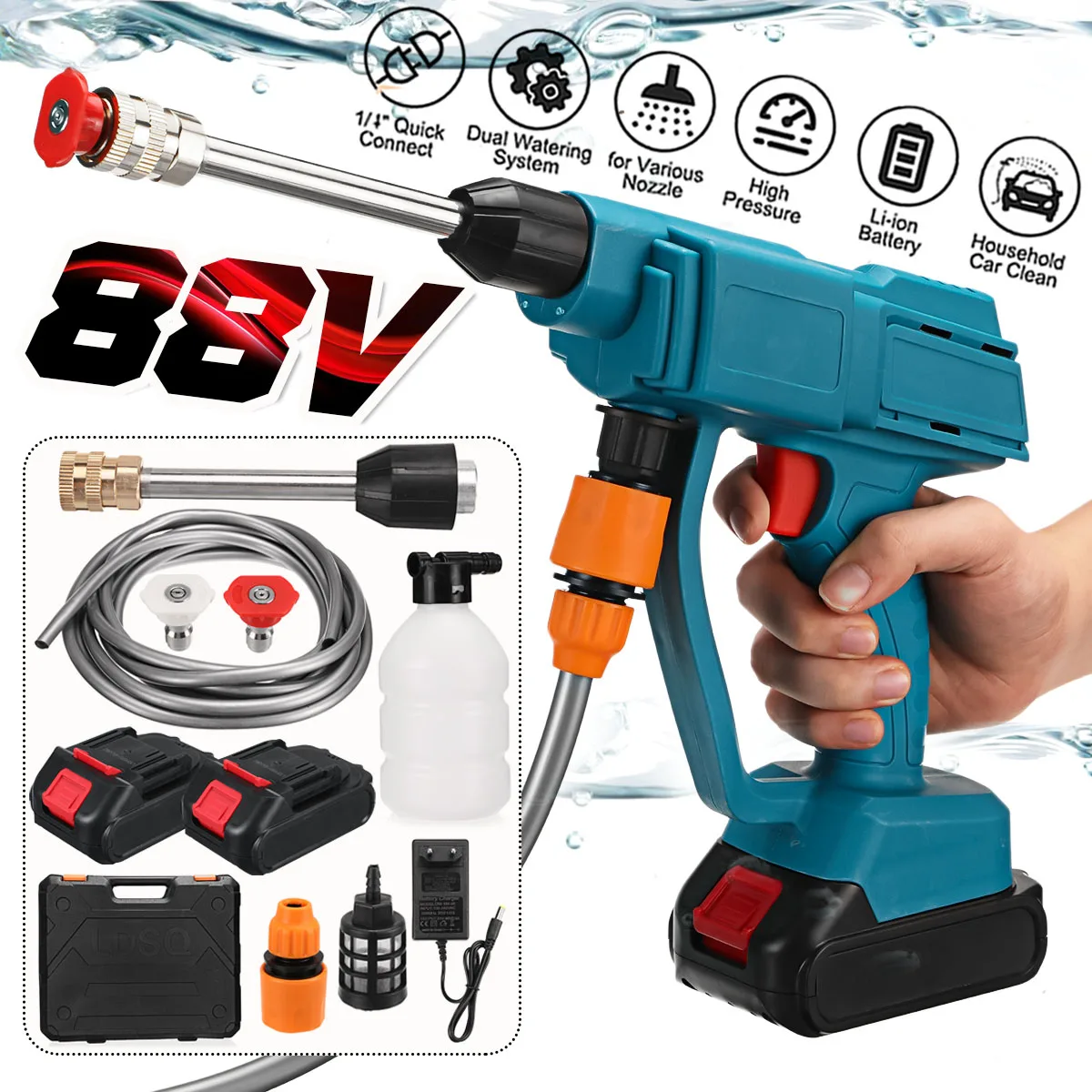 

60Bar 1000W Wireless High Pressure Car Wash Washer Gun 15000mah Foam Generator Water Gun Spray Cleaner for Makita 18V Battery