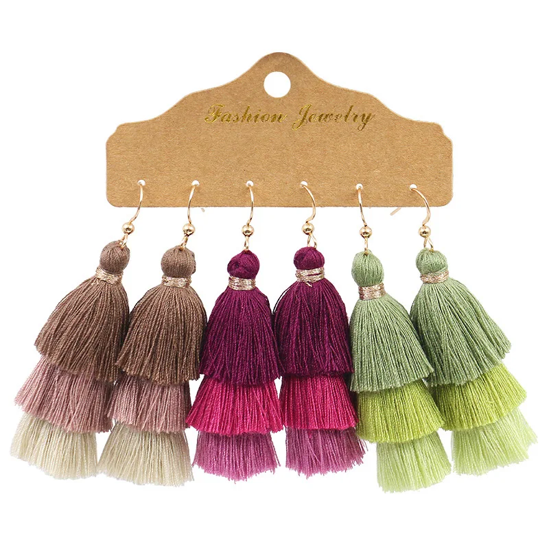 

New Bohemian Tassel Earrings Earrings Female Fashion Ethnic Style Earrings Multicolor Splicing Set Combination