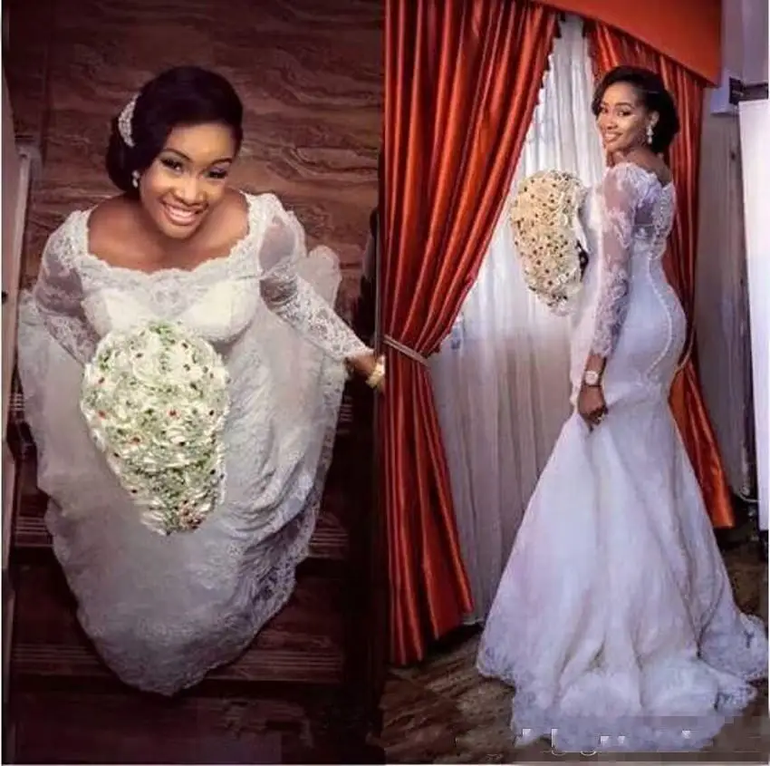 

Женское свадебное платье с длинным рукавом, белое винтажное платье с кружевной аппликацией и бисером