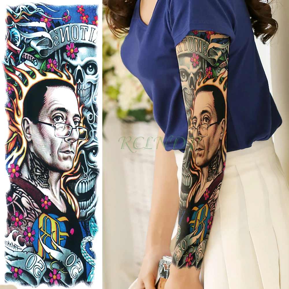 Водонепроницаемая Временная тату наклейка механика машина крутая полная рука