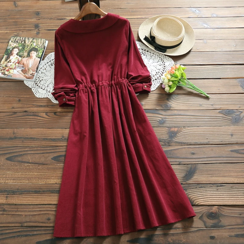 Женское вельветовое платье весна осень милое с воротником&quotПитер Пэн&quot