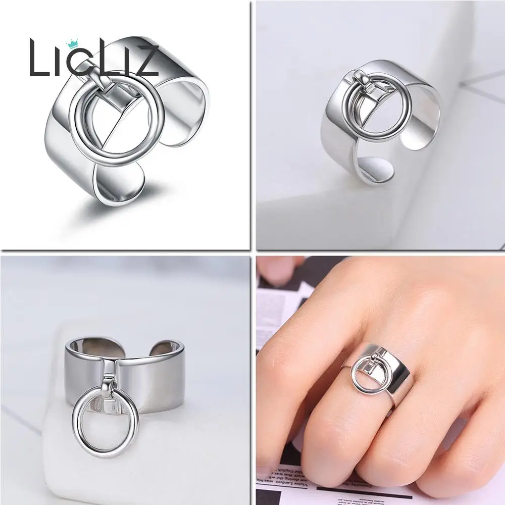 LicLiz 925 пробы серебряные открытые регулируемые манжеты кольца для женщин круглое