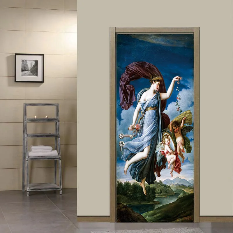 

Oil Painting Angel Baby DIY Door Wall Stickers Home Decor Living Room Porch Art Mural Self-adhesive Peel & Stick PVC Wallpaper