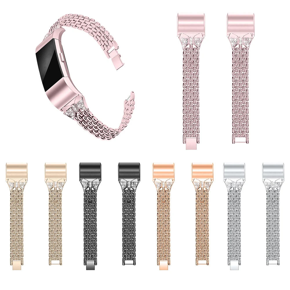 

Замена браслет металлические стразы часы с бантом ремешок для FitbitCharge 2 VDX99