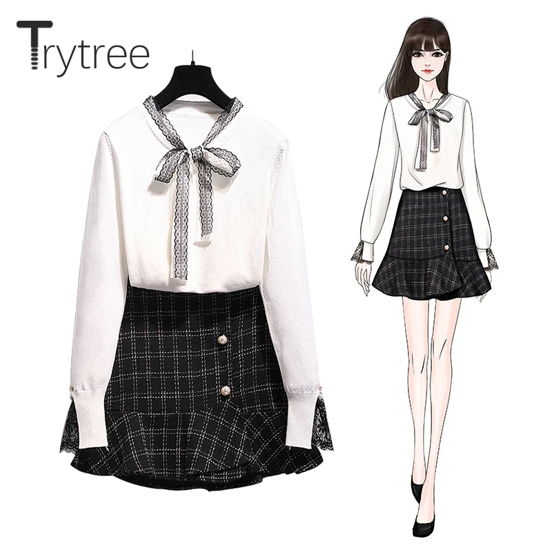 Trytree 2019 осенне зимний комплект из двух предметов повседневный вязаный белый топ с