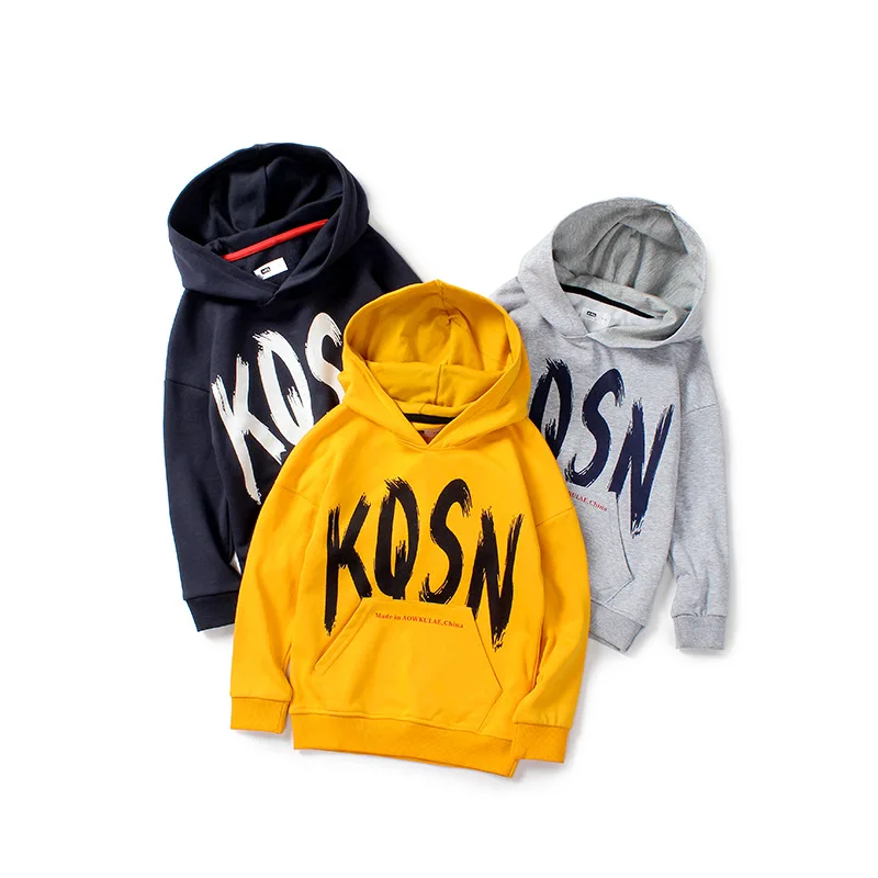 

Spring Autumn Children's Letter Print Loose Hooded Sweatshirt Boy Clothing Tops Solid Color Fashion Kids Sweaters Boys Clothes
