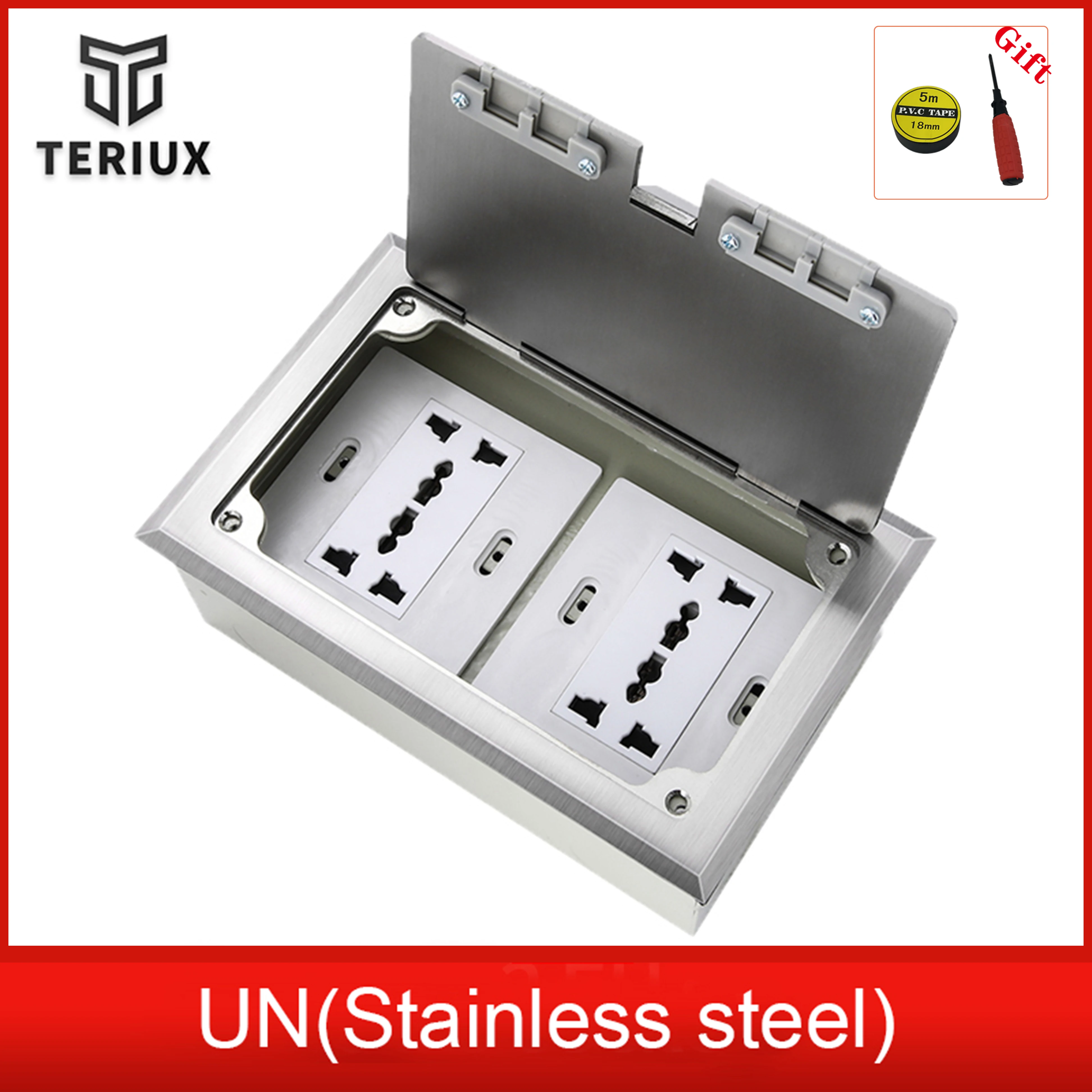 

Factory sale silvery stainless steel floor socket box multi plug electrical outlet 10A factory floor receptacle