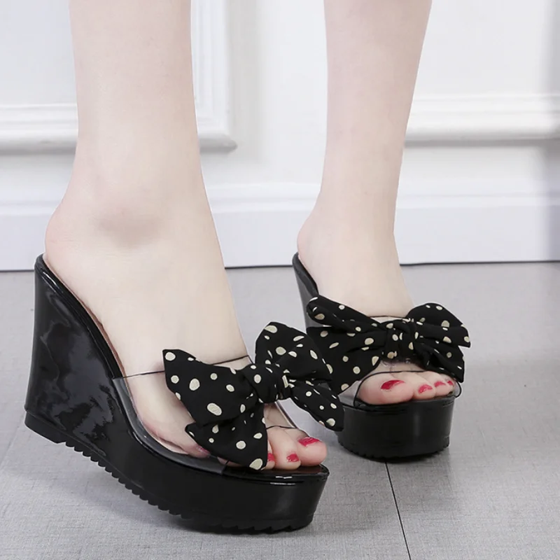 

Polka Dot Woman Summer Wedge Comfortable Sandals Platform Ladies Bow Knot Peep Toe Platform Wedges Shoes Slipper May30