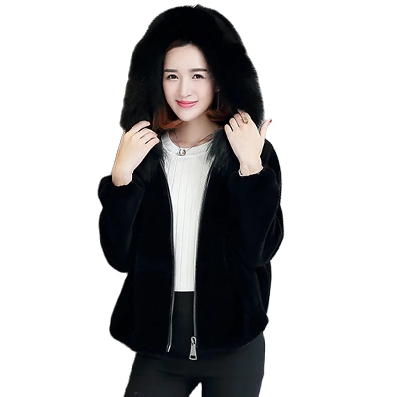 Большой мех с капюшоном женские куртки 2021 новый искусственный черный толстый