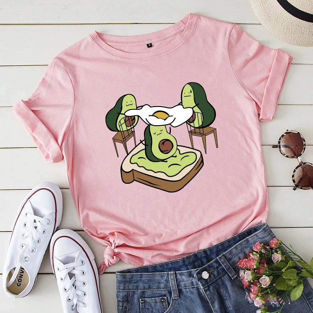 Футболка женская дышащая с коротким рукавом и принтом авокадо 100% хлопок | Женская