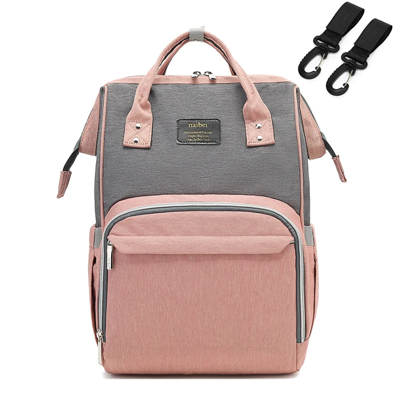 Pink gray Модная сумка для подгузников для мам, большая сумка для кормления, рюкзак для путешествий, дизайнерская сумка для коляски, Детская сумка, уход за ребенком, подгузник - Цвет: Pink gray
