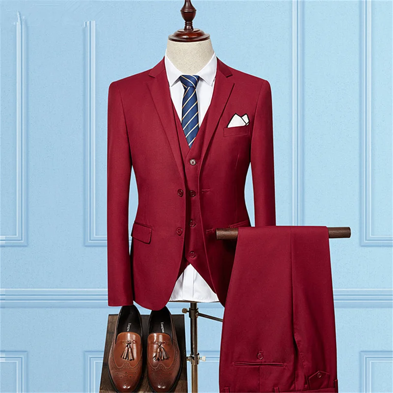 Однотонный Официальный Мужской комплект из 3 предметов (пиджак + жилет брюки)