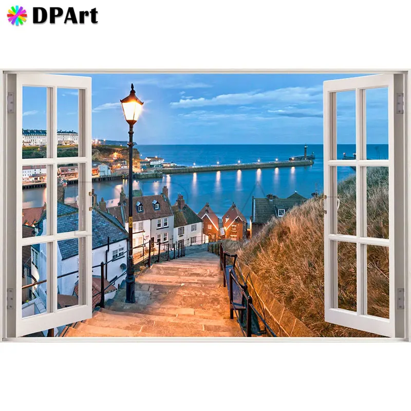 Алмазная живопись 5D полноразмерная/круглая вышивка с окошком городской пейзаж