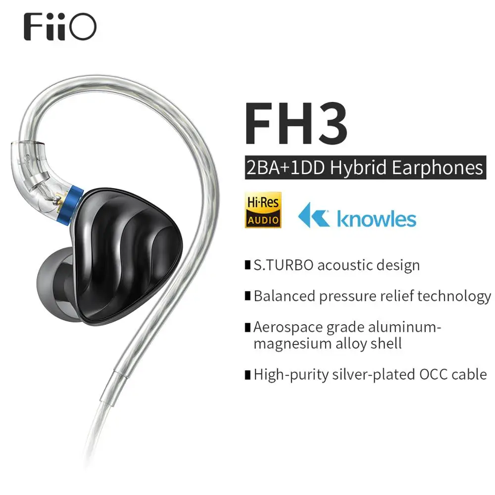 FiiO FH3 тройной привод в наушники вкладыши HiFi с высокой Разрешение Бас Звук