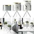 Суккулент горшок для растений мраморный узор керамические горшки для суккулентов с железной рамкой держатель плантаторы горшок суккуленты цветок комнатный кактус