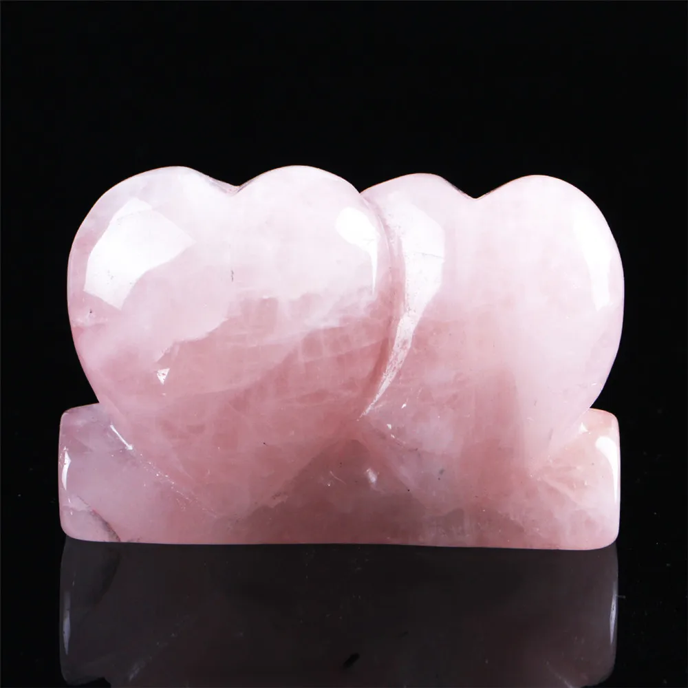 Двойное сердце Форма Натуральный камень Вырезка Любовь Розовый Кристалл Резные