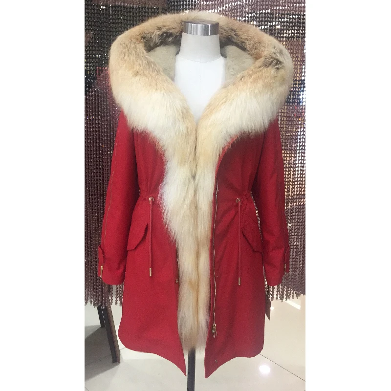 Женская зимняя парка Классическая куртка с воротником из лисьего меха енота и