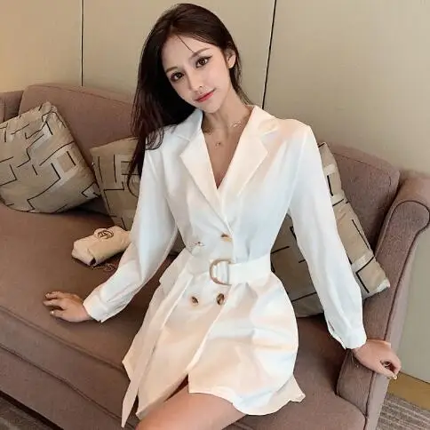 Сексуальный черный двубортный пиджак платье деловая модельная одежда халат