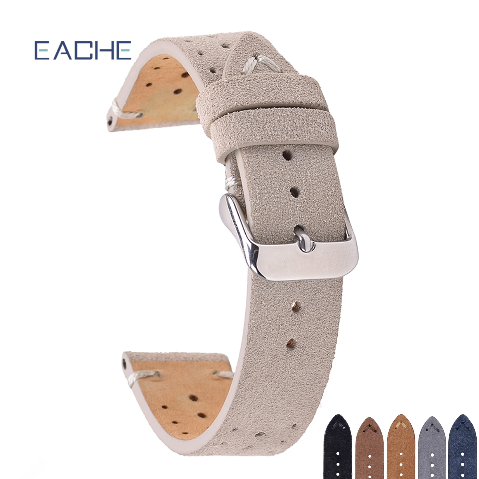 

EACHE Suede Calfskin Leather Watch Strap For Man/Women Black Brown Blue Grey Beige