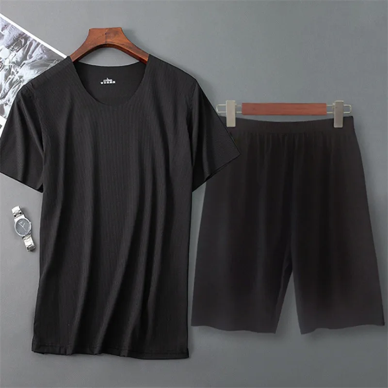 Men's Sets Short Sleeve Shorts Pajamas Summer Ice Silk Sleepwear Women's Threaded Short Sleeved T Shirt Man Casual Home Clothes