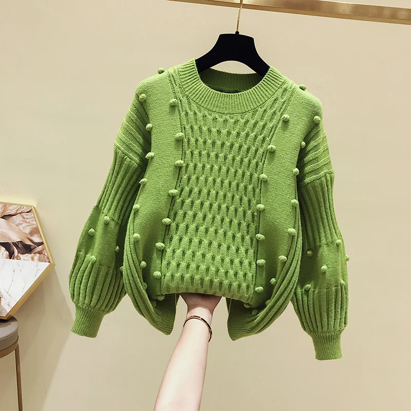 green Neploe/женские рубашки, свитер, топы, корейский Повседневный трикотажный пуловер с мячом, модная одежда, новинка, пуловеры 55035 - Цвет: green