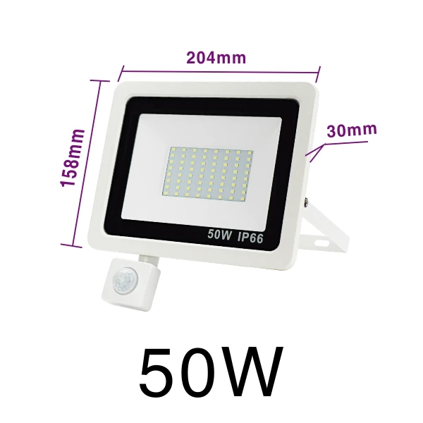 50W Cold White Светодиодный прожектор с датчиком движения PIR, 10 Вт, 20 Вт, 30 Вт, 50 Вт, 100 Вт, белый наружный прожектор, IP66, водонепроницаемый Светодиодный прожектор для ландшафтного освещения - Испускаемый цвет: 50W Cold White