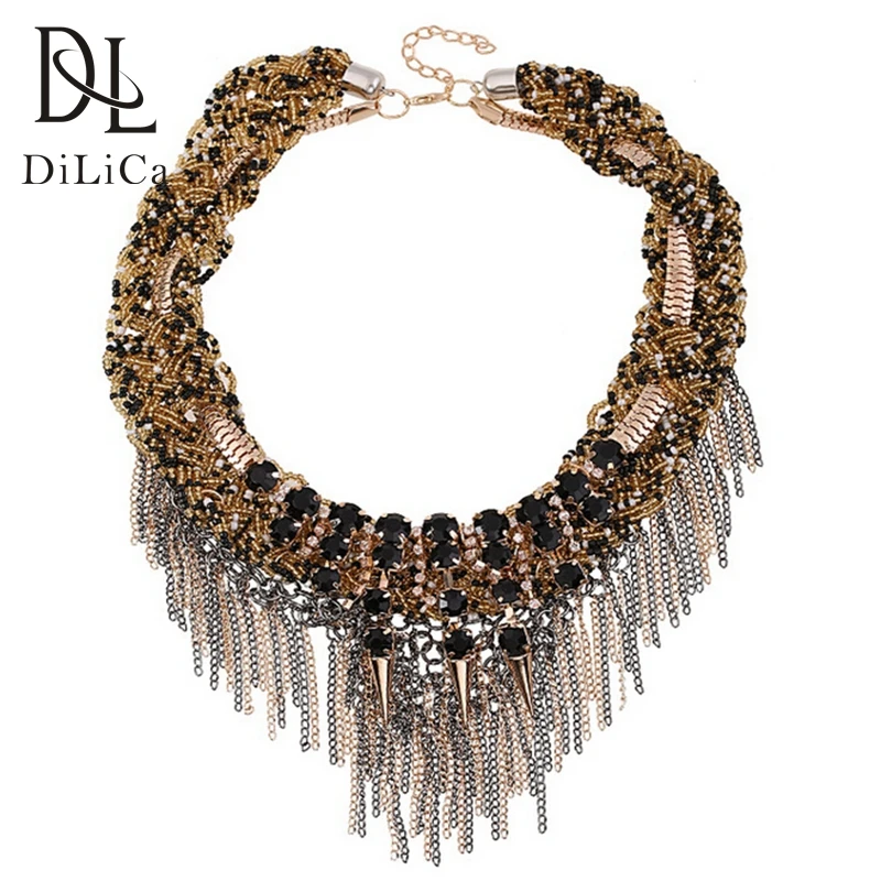 Женский винтажный нагрудник DiLiCa ожерелье из сплава с бусинами и кисточками