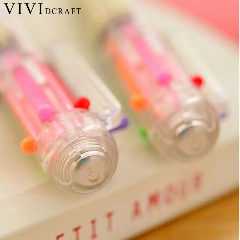 

Vividcraft 4pcs/lot 6 in 1 Multicolor Rainbow Ballpoint Ball Point Transparent Kawaii Students Office Stationery Pen Ballpo Y0H6