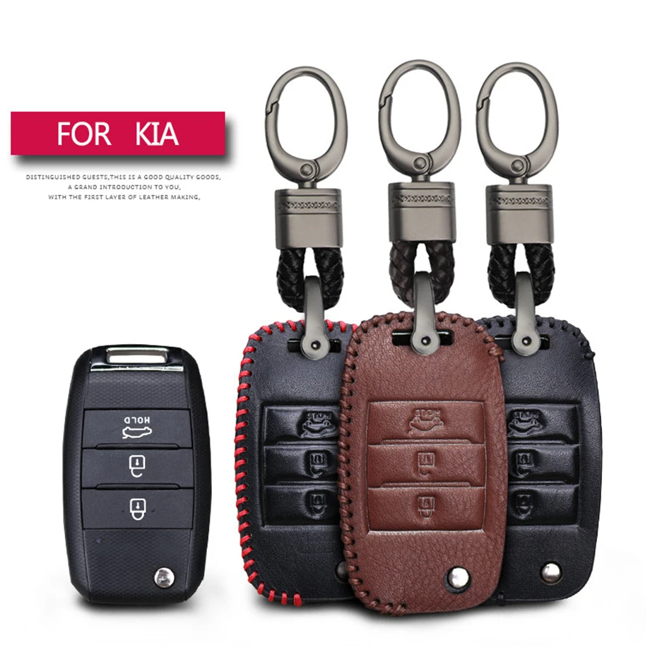 KUKAKEY Car Accessories Key Cover Case For KIA RIO 3 4 X  line Cerato 4 Ceed Picanto Sorento Hand-woven Smoky Grey Metal Keyring