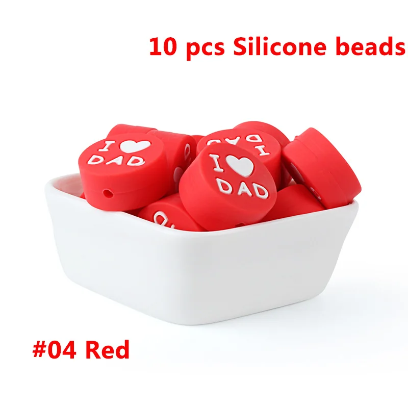 04-10pcs Keep& Grow 10 шт. круглые силиконовые бусы I love Mom Dad грызунок ожерелье бусы DIY Perle Slicone Dentition Kralen игрушки - Цвет: 04-10pcs