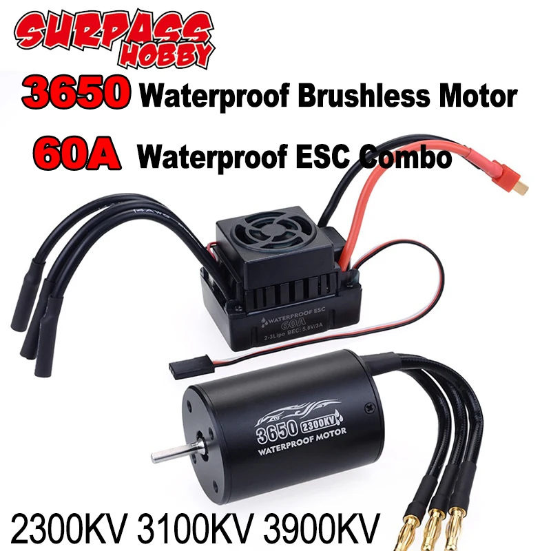 

Водонепроницаемый Бессенсорный бесщеточный двигатель SURPASS HOBBY 60A ESC Combo 3650 2300KV 3100KV 3900KV для радиоуправляемого автомобиля 1/10 Tamiya Traxxas