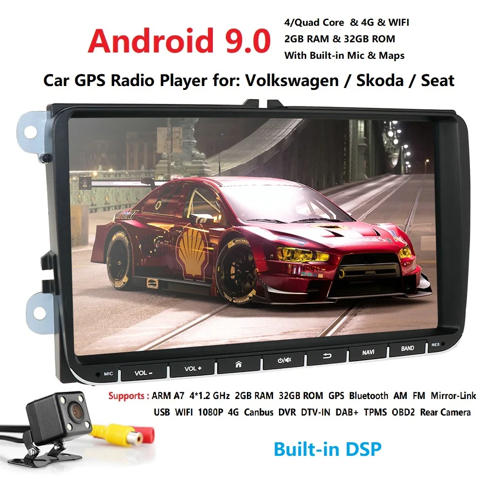 Android 9,0 Автомобильный мультимедийный gps навигатор 1024*600 4 ядра для Фольксваген Шкода Поло Гольф 5 6 PASSAT JETTA TIGUAN TOURAN Caddy