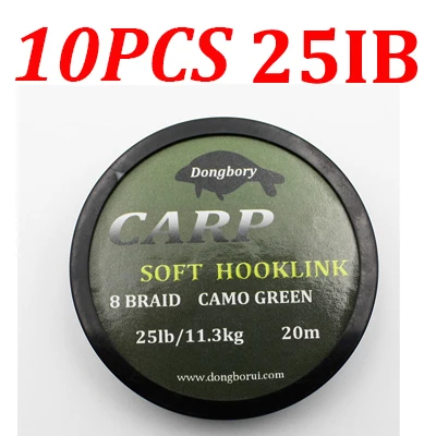 25LB 10 шт. леска для карпфишинга мягкий крючок для карпа Hooklink оплетка линия 15IB 25IB 35IB для Пресноводной ловли карпа снасти - Цвет: 25LB