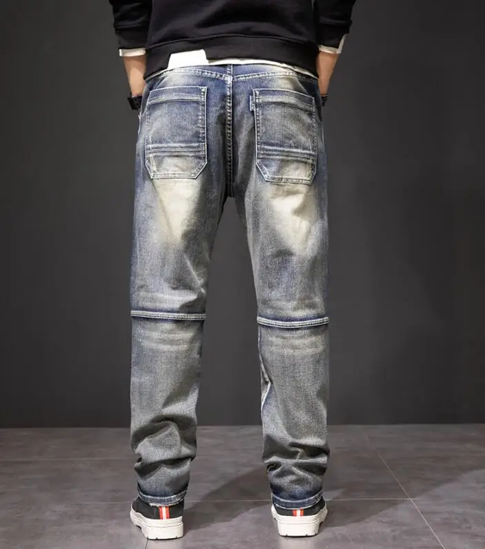 Men Jeans Distressed Big Pocket Jeans Loose Baggy Denim Pants Loose Straight-Leg Tactical Pants Man Cargo Jeans Size 29-44
