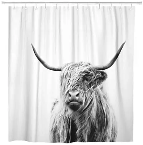 

Shower Curtain Portrait of Highland Gray Cow Home Bathroom Decor Polyester Fabric Waterproof Set with Hooks