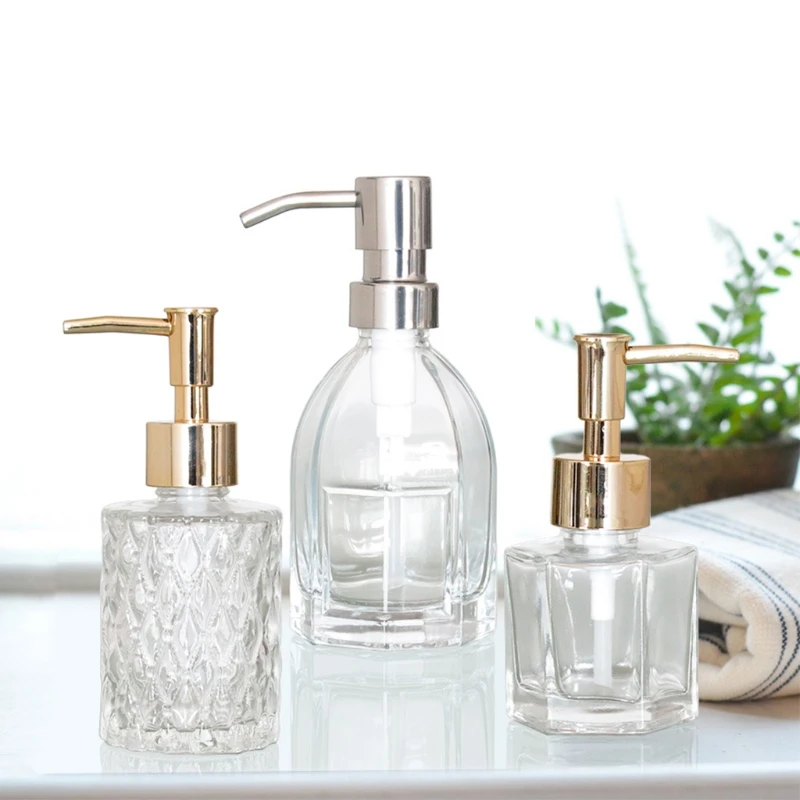 

160ml Glass Hand Soap Dispenser with Press Pump Clear Diamond Design Refillable Lotion Liquid Refillable Empty Bottle for Kitche