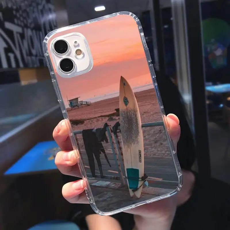 

Summer beach surfboard surfing Phone Case Transparent soft For iphone 5 5s 5c se 6 6s 7 8 11 12 plus mini x xs xr pro max