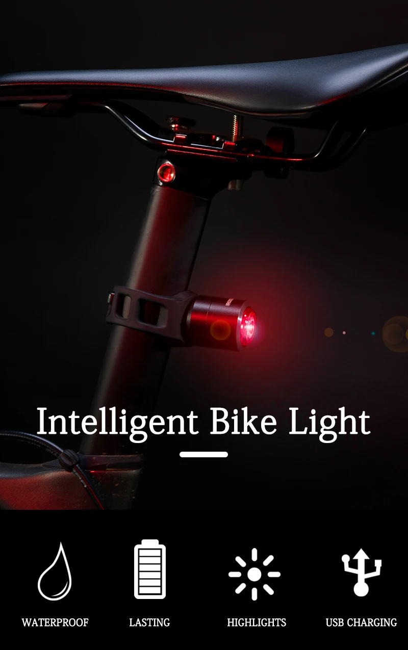 ROCKBROS USB Перезаряжаемый IPX5 задний светильник мини светодиодный MTB дорожный задние фары велосипеда 5 люмен Водонепроницаемый Интеллектуальный велосипедный светильник