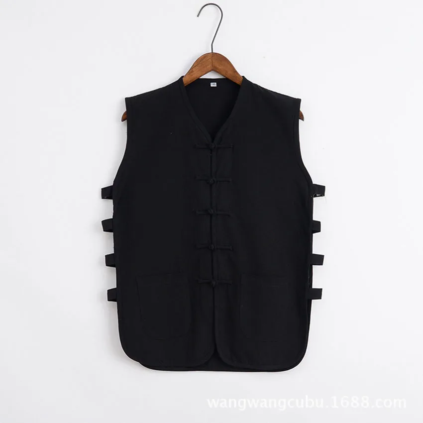 Летний жилет в китайском стиле для мужчин однотонный хлопковый дышащий костюм