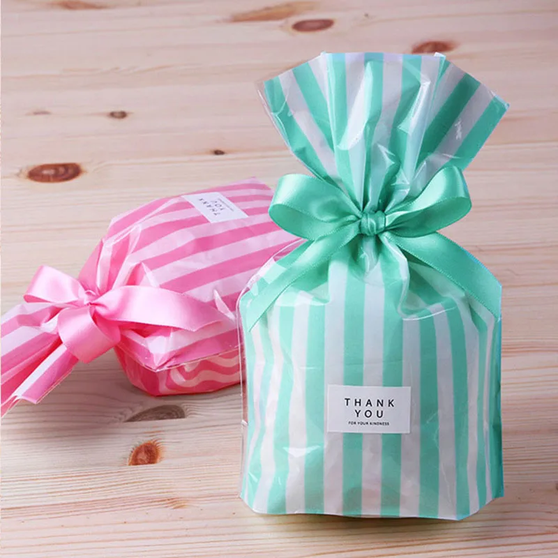 

10pcs/lot Stripe Candy Bag Plastic Gift Bags Baby Shower Nougat Biscuit Bag Gifts Package Wedding Festival Party Baking Supplies