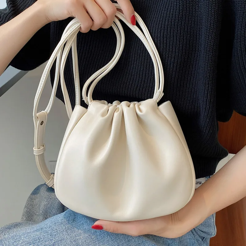 

Small Drawstring Clutch Cloud Bags for Women 2021 Soft Leather Sling Shoulder Bag Ladys Brand Designer Pleated Crossbody Handbag