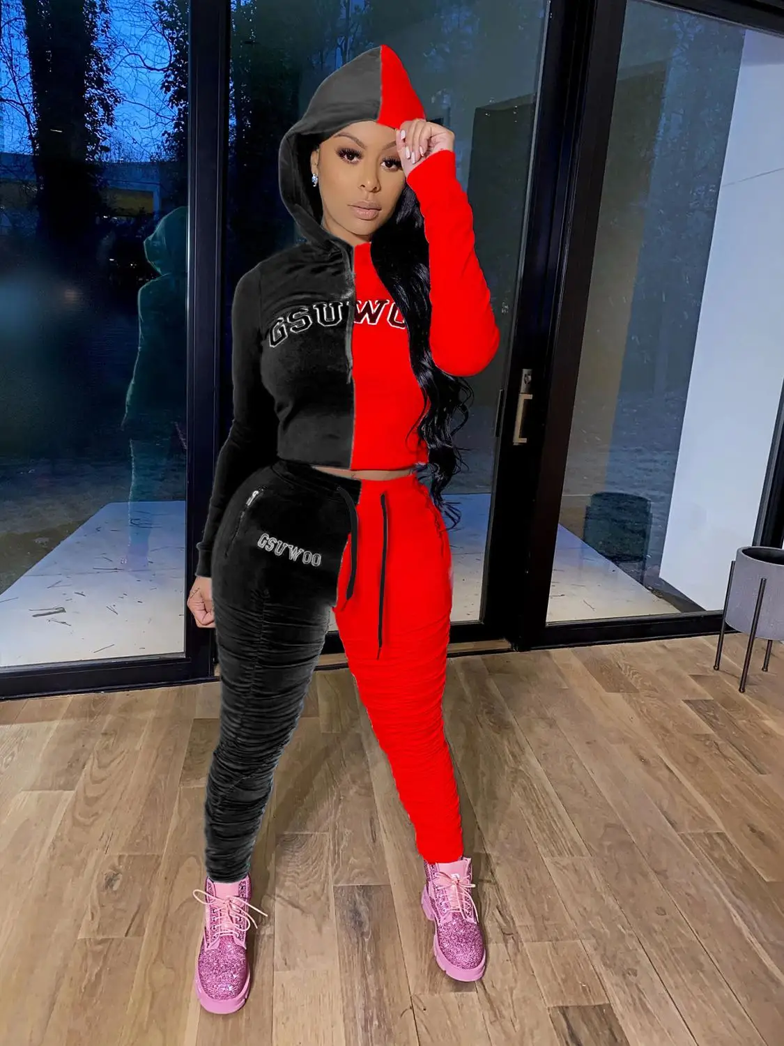 Женский спортивный костюм Wjustforu толстовка на молнии с капюшоном и брюки-карандаш