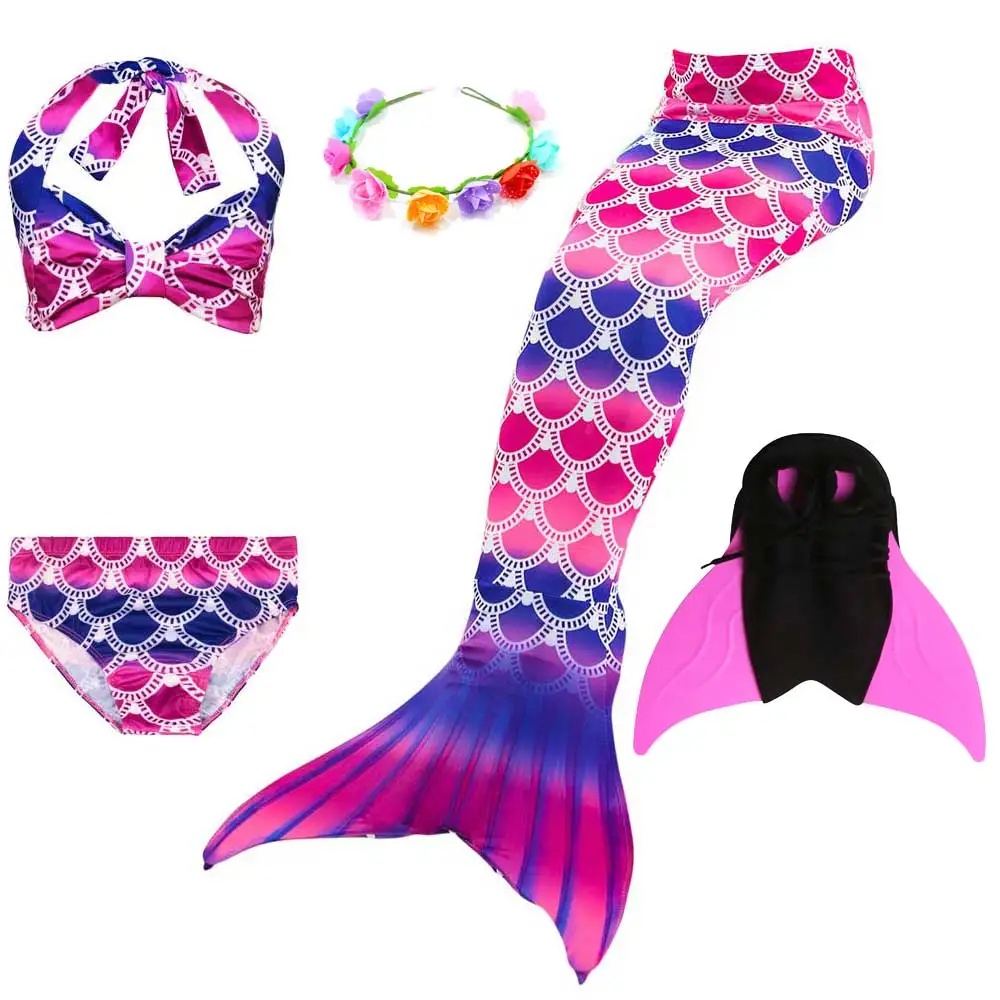 5pcs Set 5 Girls Walkable And Swimmable Mermaid Tail Swimsuit Cosplay Costume Kids Children Bikini And Sparkle Mermaid Swimtail - Цвет: 5pcs Set 5