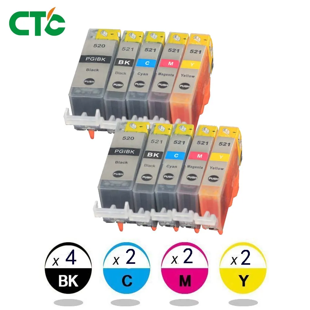 10 шт. совместимый canon 520x521 cartucho de tinta для Canon PIXMA IP3600 IP4600 IP4700 MP540 MP550 MP560 MP640 MP620 |
