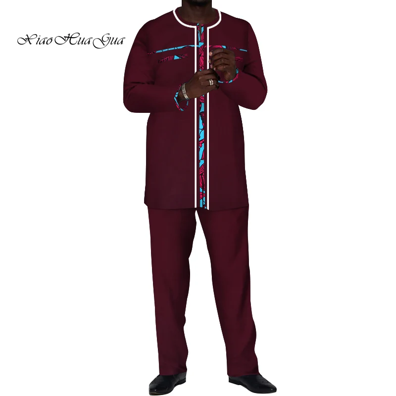 Мужской комплект из 2 предметов рубашка и брюки с Африканским восковым принтом в