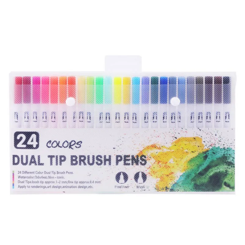 24 шт цвета FineLiner художественные маркеры ручки Рисование акварелью картина двойной кончик кисти ручка школьные принадлежности