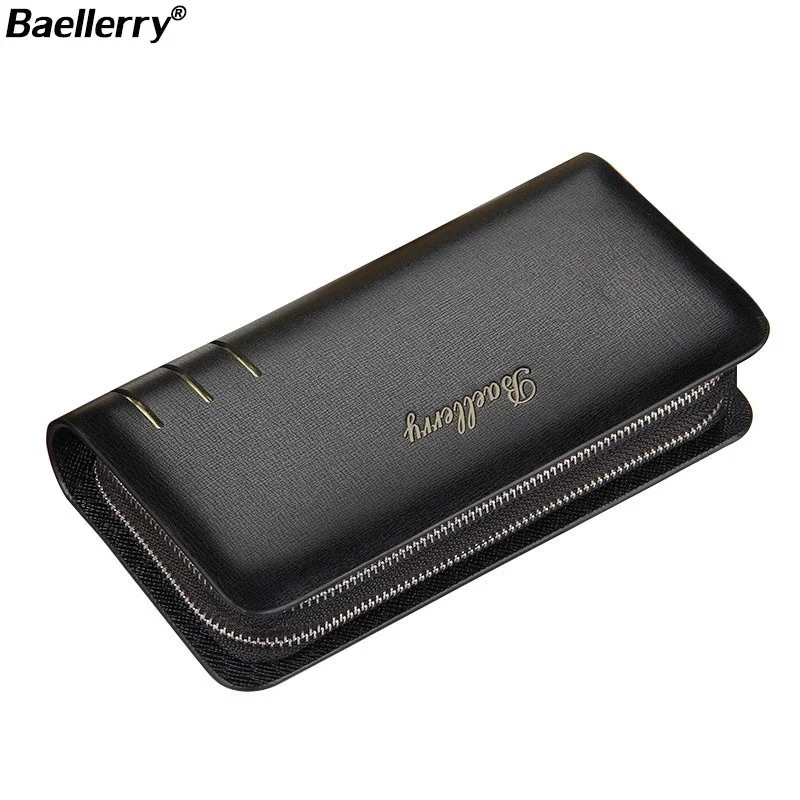 

Baellerry Brand Men Clutch Bag Fashion Leather Long Purse Business Double Zipper Wallet Black Coffee Male Casual Handy Bag