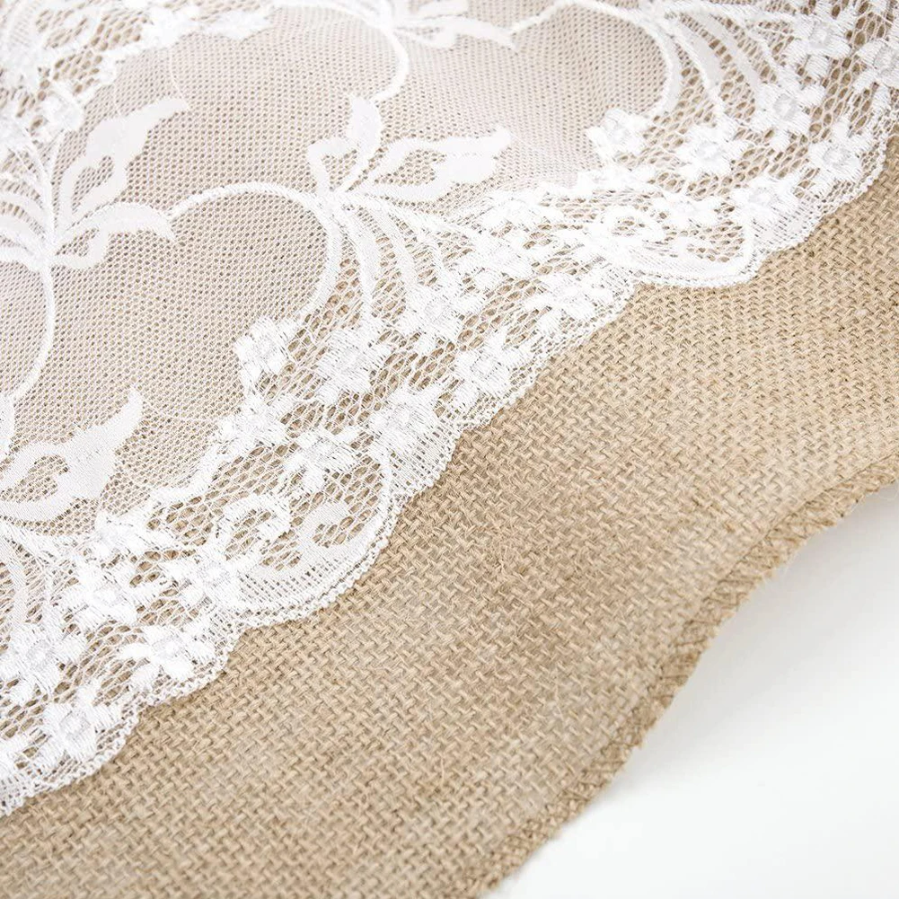 

275CM Vintage Retro Burlap Linen Jute Table Gadget Champagne Wedding Dining Room Table Cloth Christmas Restaurant Table Runner