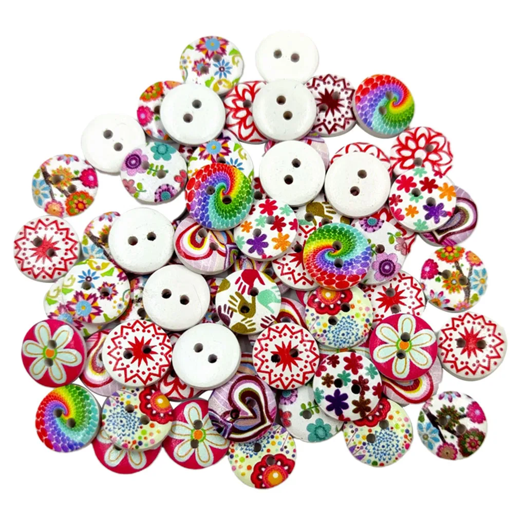 

100pcs Mixed Wooden Buttons Bulk 2 Holes Butto Round Decorative Wood Button Fasteners for Sewing Crafting DIY